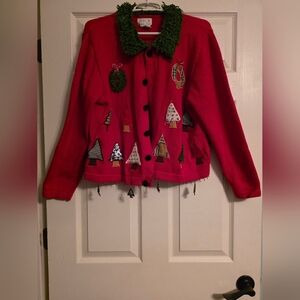 Just Be Red Sweater with Tree Appliqué